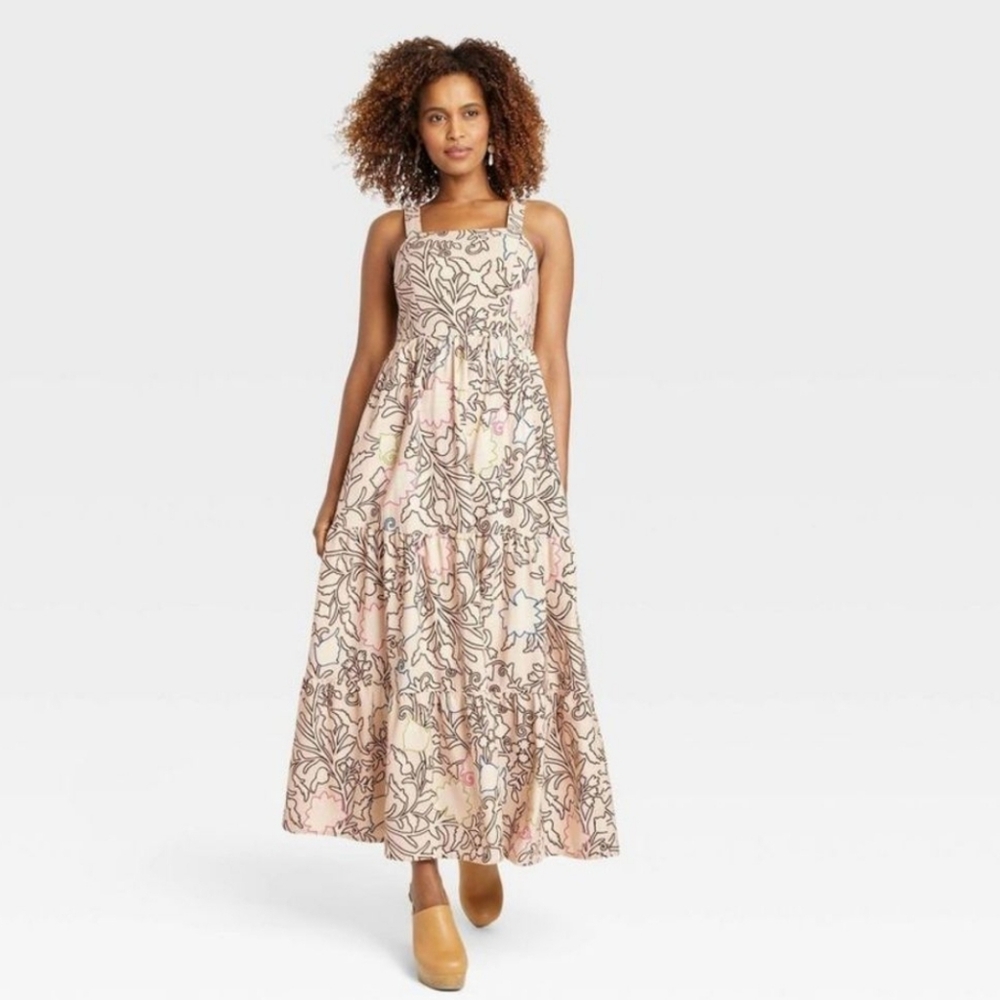 Knox Rose Floral Sleeveless A-line Dress In Bagel Beige Cotton Rayon Blend